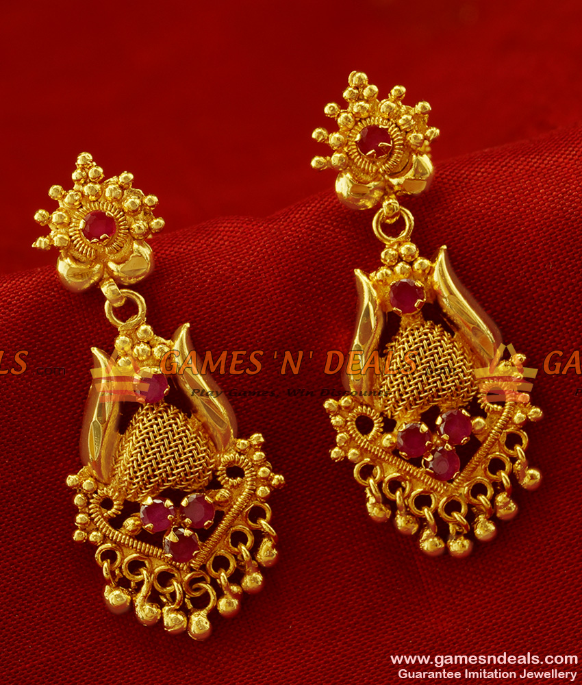 ER271 - Party Wear AD Stone Gold Plated Net Ear Ring Imitation Jewelry Online