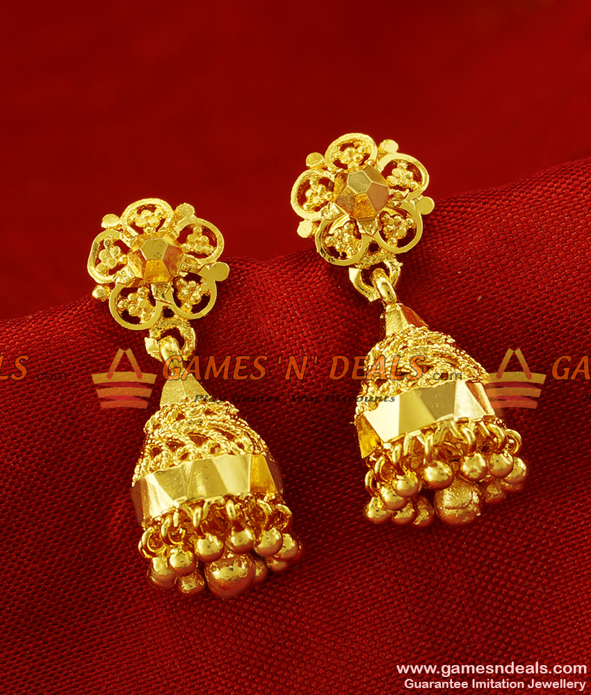 ER274 - Traditional Medium Size Daily Wear Guarantee Jhumki Design Gold Plated Ear Rings
