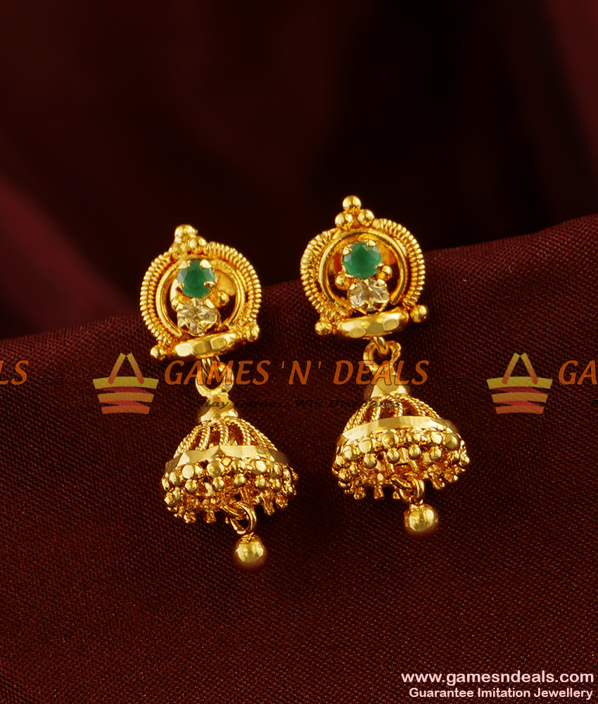 ER296 - Daily Wear Medium Size Stone Jhumki Imitation Jewelry South Indian Traditional Ear Ring