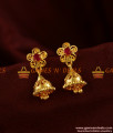 ER298 - South Indian Red Stone Jhumki Trendy Small Design College Girl Daily Wear Ear Rings