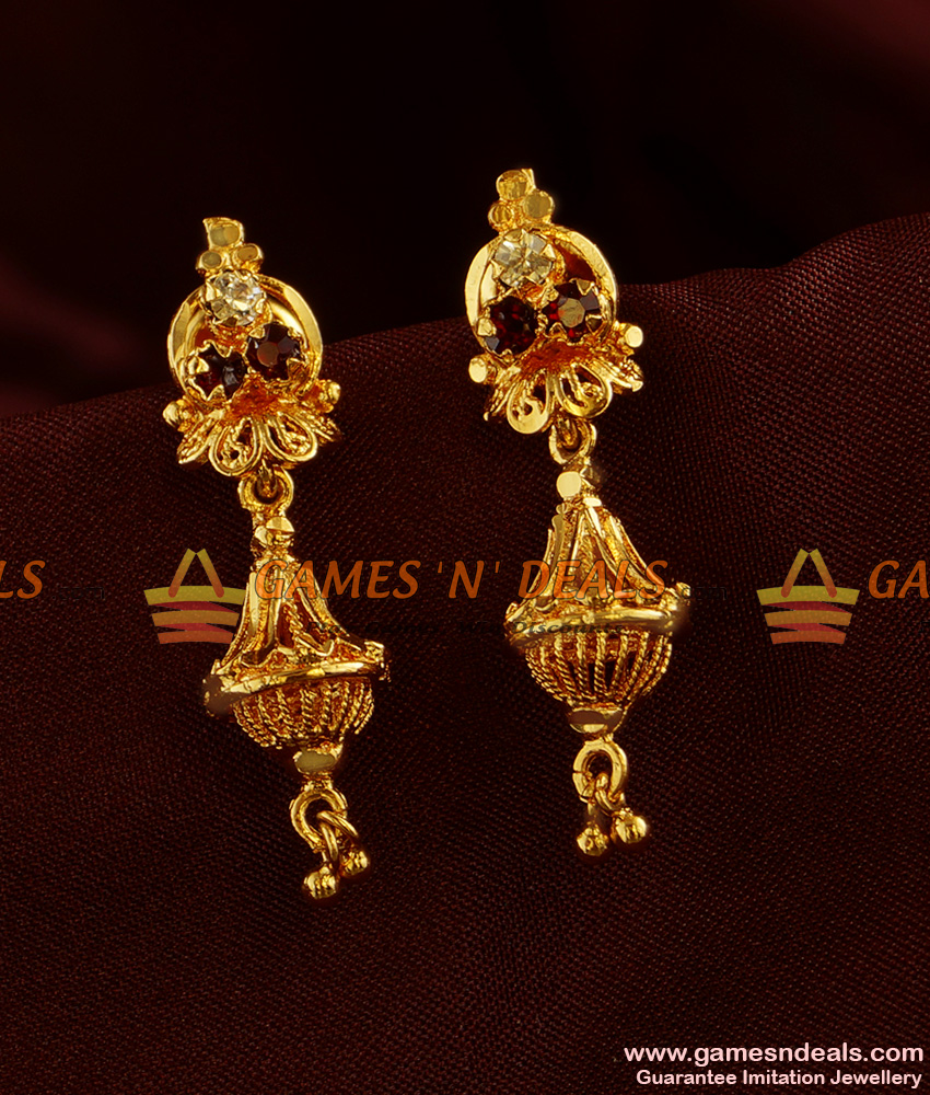 ER306 - South Indian Conical Stone Jhumki Trendy Design Daily Wear Imitation Ear Rings 