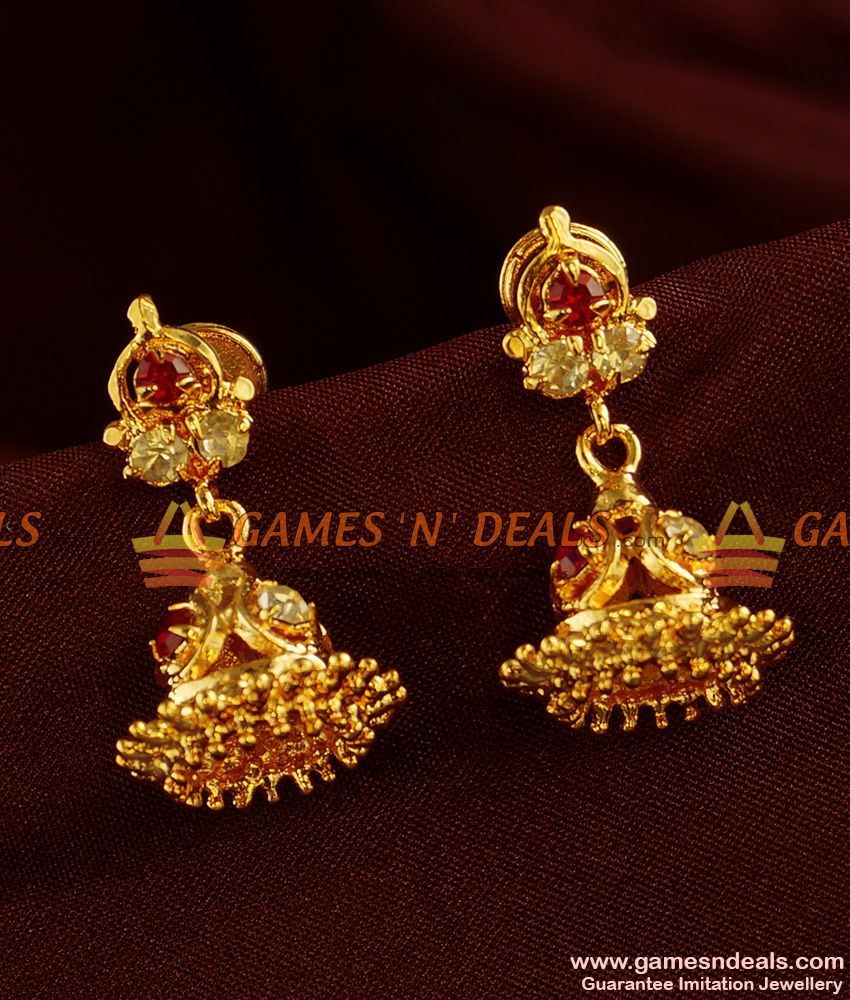 ER310 - Daily Wear Medium Size Stone Jhumki Imitation Jewelry South Indian Traditional Ear Ring