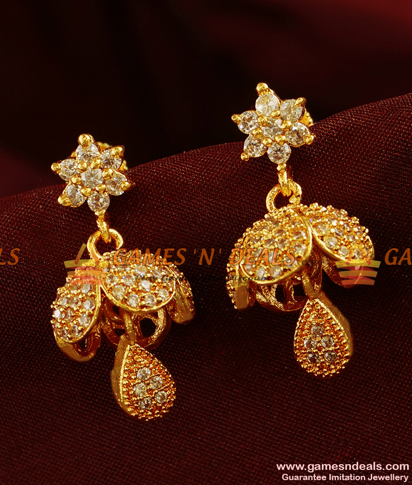 ER325 - Umbrella Jhumkhi CZ Stone Big Gold Plated Guarantee Party Wear Imitation Design