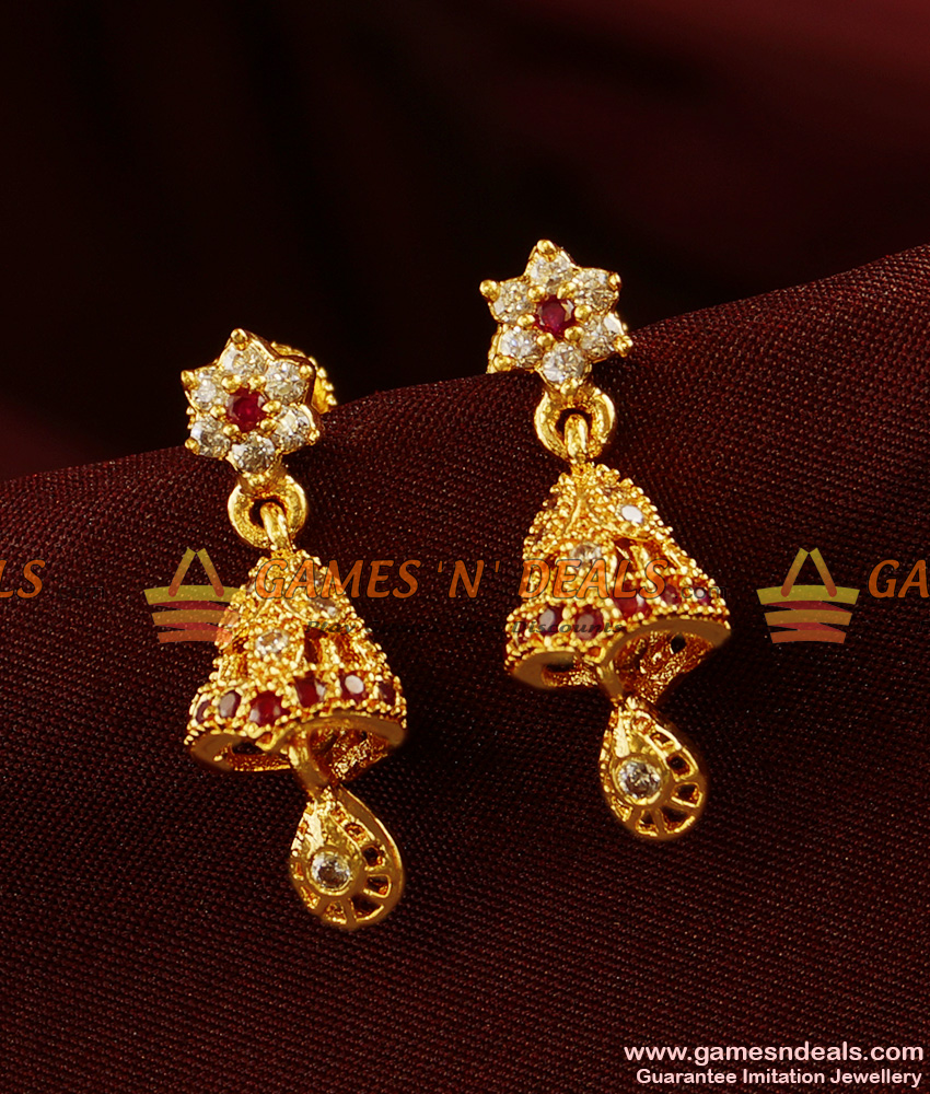 ER329 - Small Jhumkhi Zircon Stone Guarantee Daily Wear Ear Rings Low Price Online