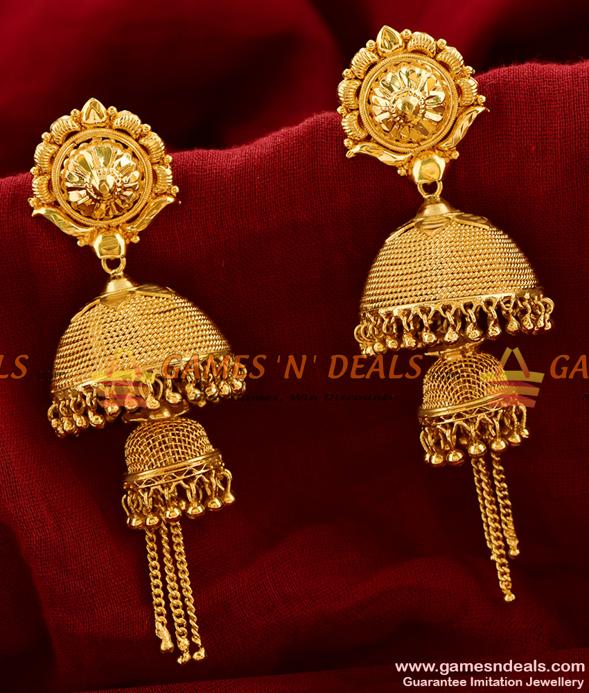 ER347 - South Indian Double Layer Very Big Jhumki Bridal Imitation Wear Ear Rings