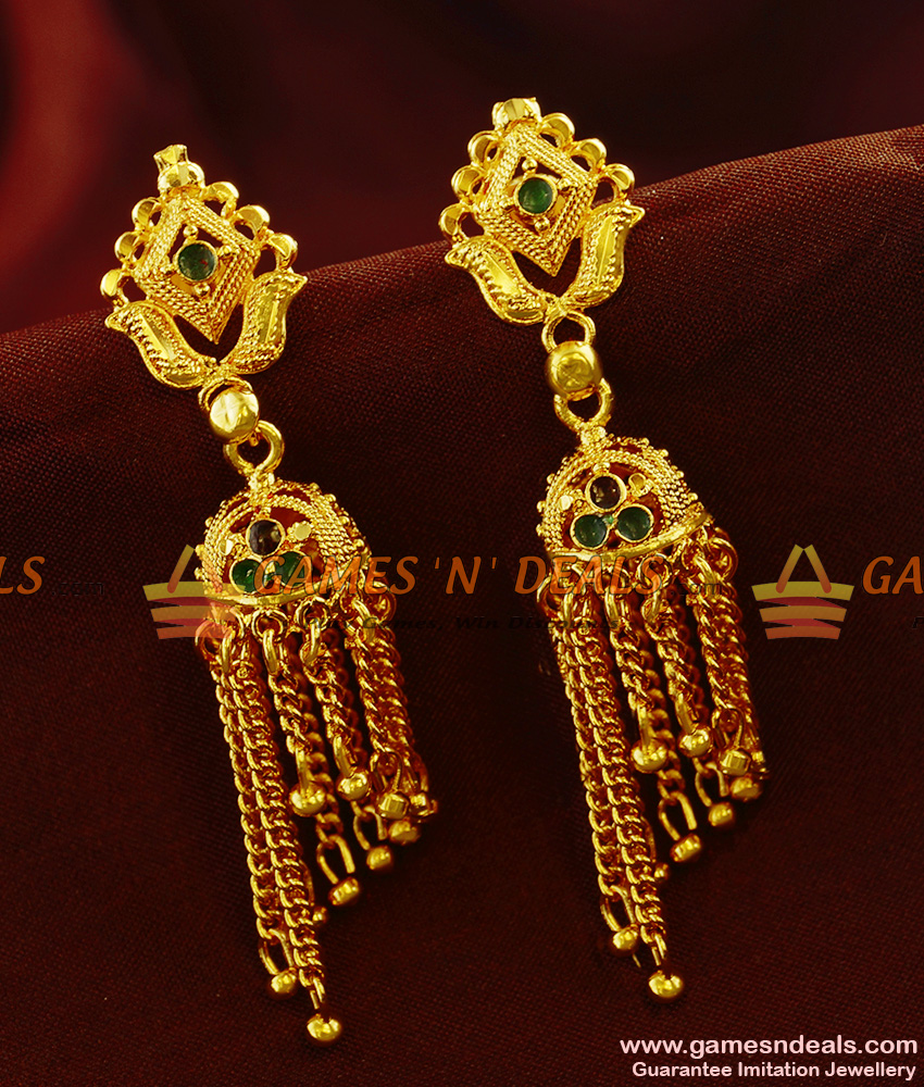ER372 - South Indian Rain Drop Chain Jhumki Trendy Imitation Ear Rings ER372 - South Indian Rain Drop Chain Jhumki Trendy Imitation Ear Rings