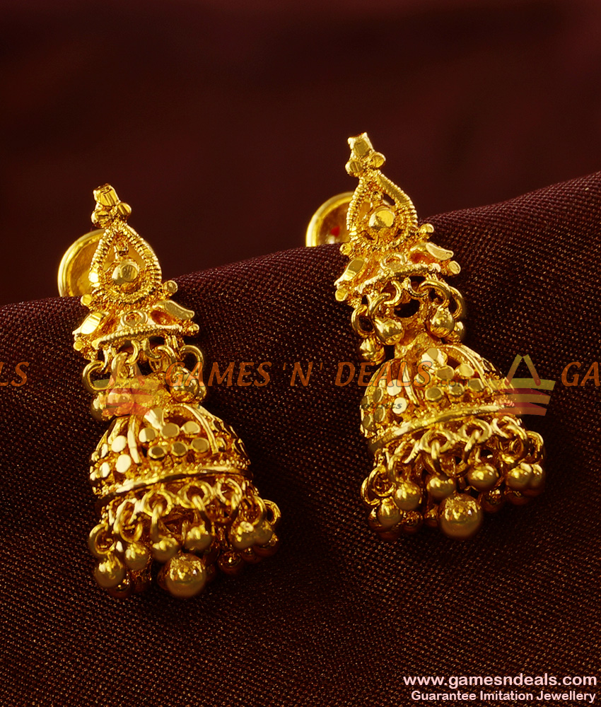 ER406 - Gobura Jhumki South Indian Gold Like Temple Design Imitation Ear Rings