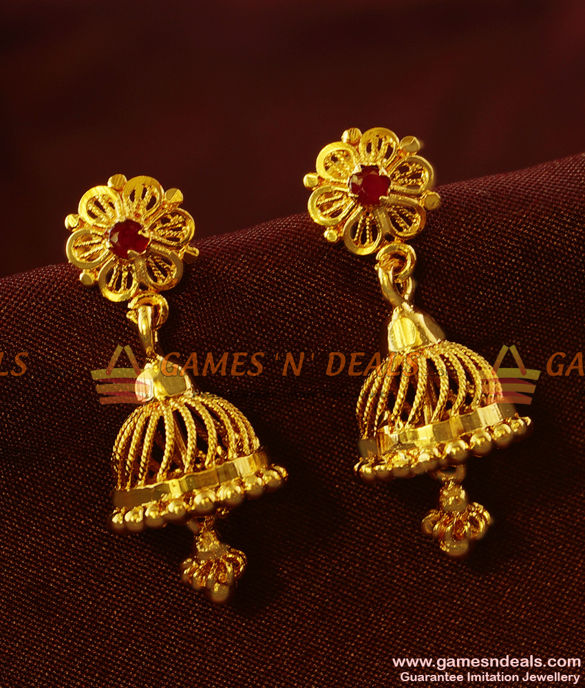ER409 - Daily Wear Ad Stone Jhumki Imitation Jewelry South Indian Traditional Ear Ring
