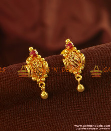 ER438 - Daily Wear Gold Design Small Bead Hanging AD Stone Imitation Ear Rings