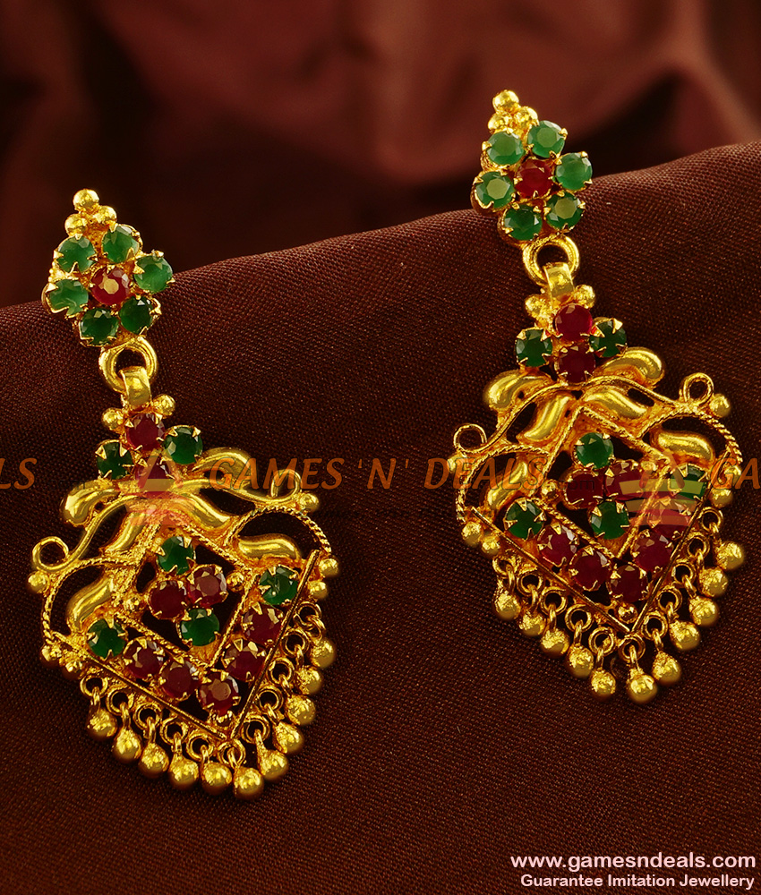 ER443 - Gold Plated Ear Rings Semi Precious AD Stone Danglers Party Wear Design