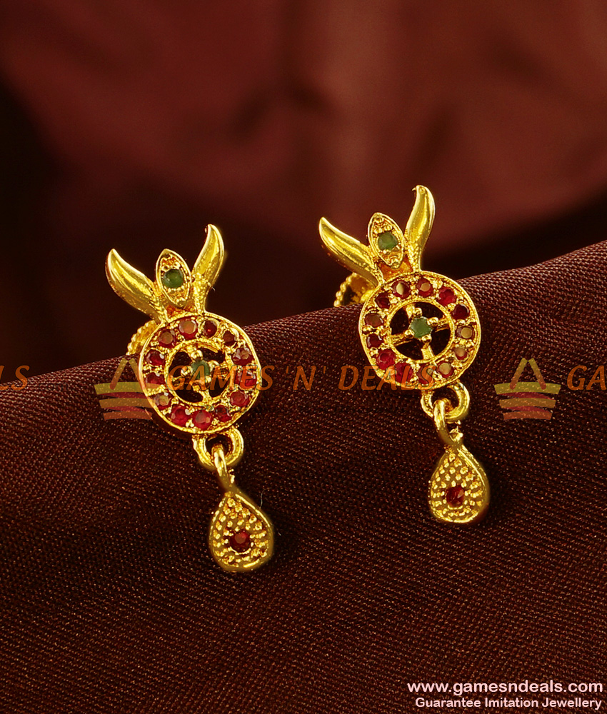 ER460 - Fancy College Wear Guarantee Chidambaram Gold Plated Earrings