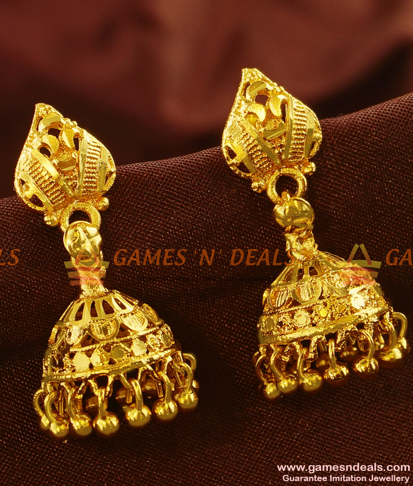 ER468 - South Indian Daily Wear Guarantee Jhumki Medium Size Gold Plated Ear Rings