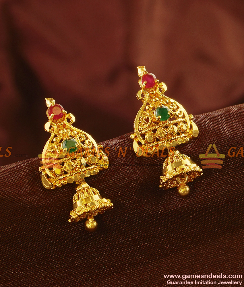 ER480 - Dazzling Kerala Type Triangle Stone Stud Jhumki Best Seller Ear Ring