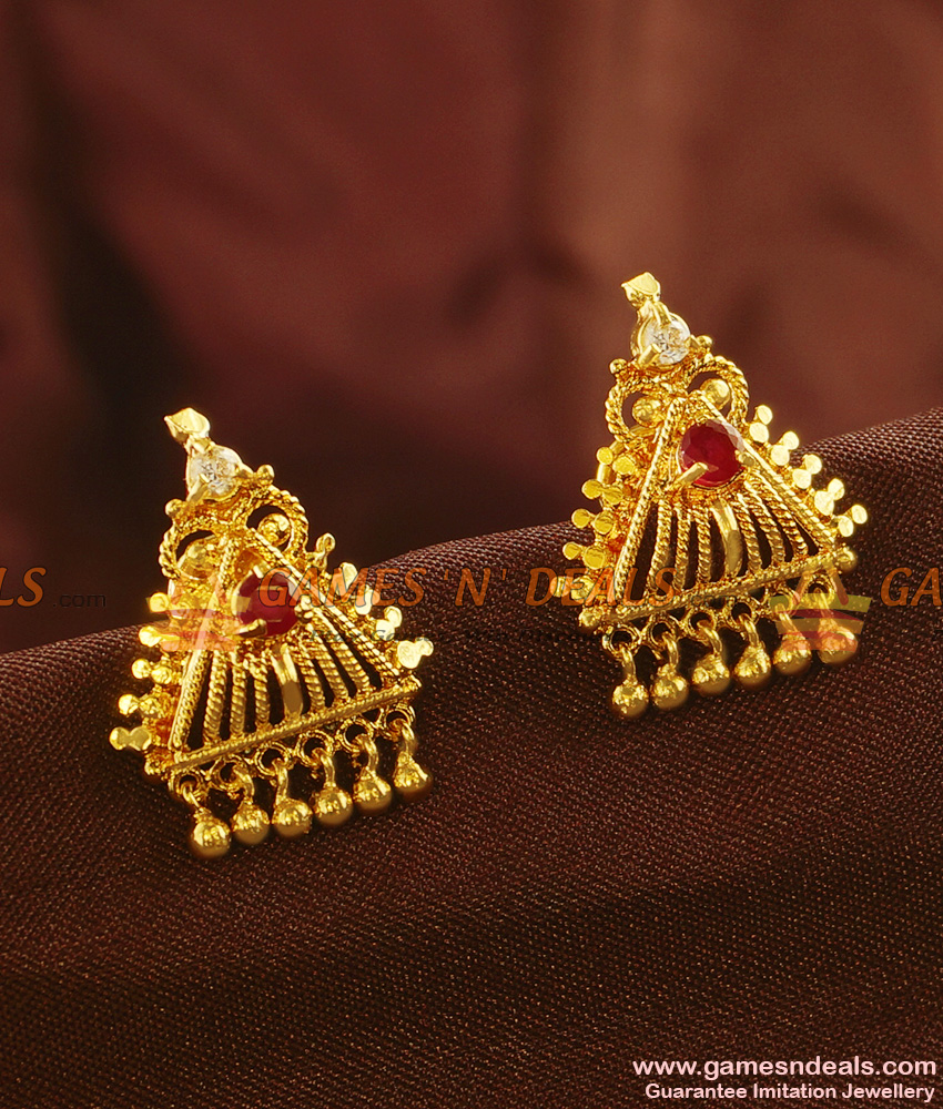 ER481 - Dazzling Kerala Type Triangle Stone Beaded Stud Best Seller Ear Ring