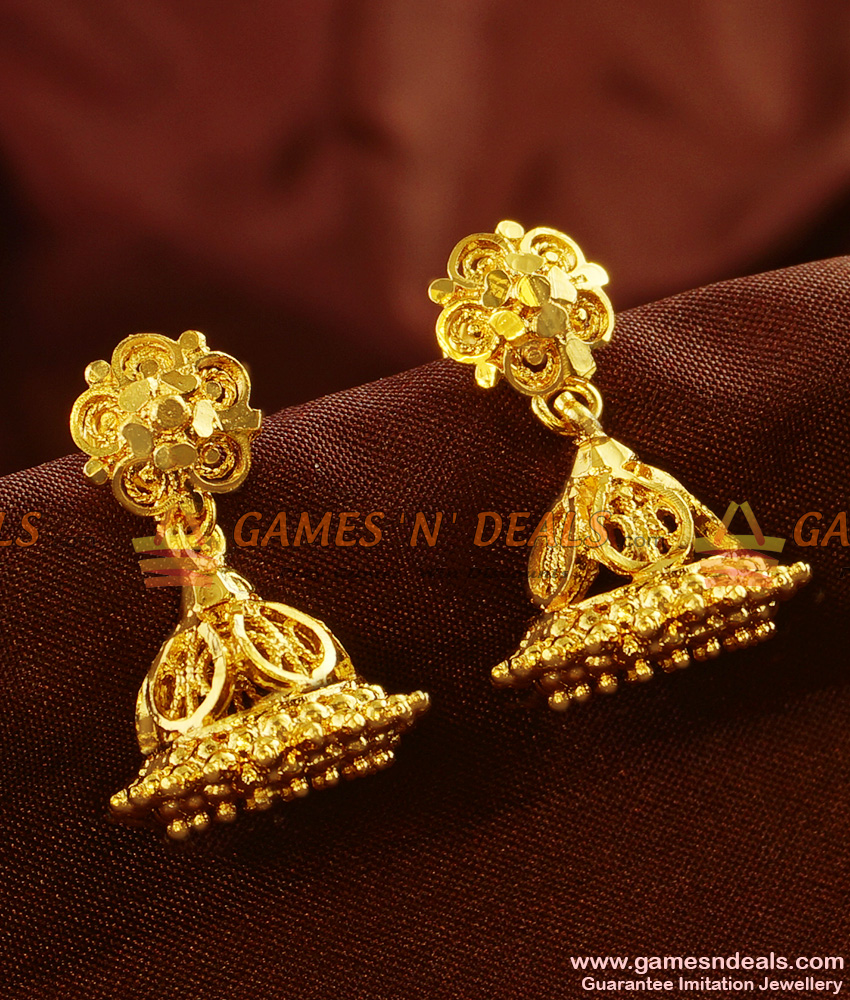 ER488 - Traditional Jhumkhi Gold Plated Guarantee Daily Wear Real Gold Design