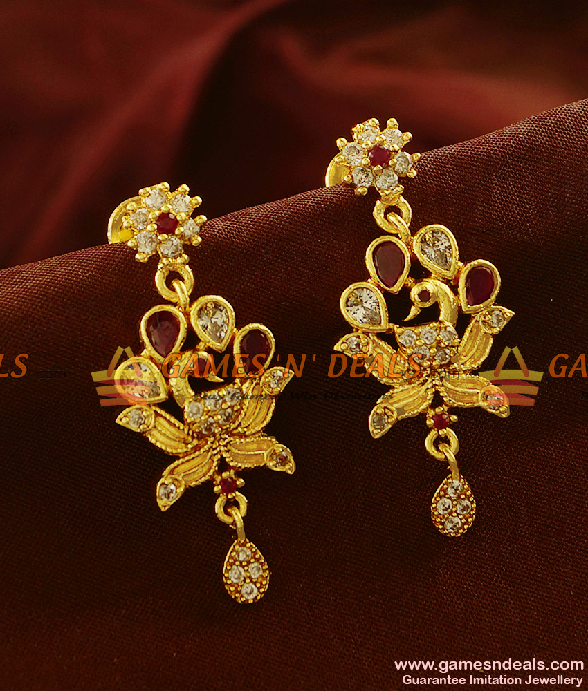 ER520 - Sparkling CZ Stone Peacock Design Party Design Guarantee Ear Rings ER520 - Sparkling CZ Stone Peacock Design Party Design Guarantee Ear Rings