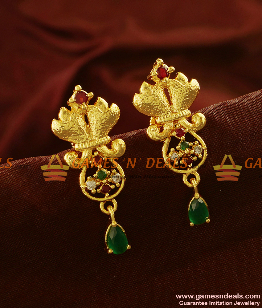ER530 - Semi Precious Emerald Matt Finish Teen Design Imitation Ear Ring ER530 - Semi Precious Emerald Matt Finish Teen Design Imitation Ear Ring