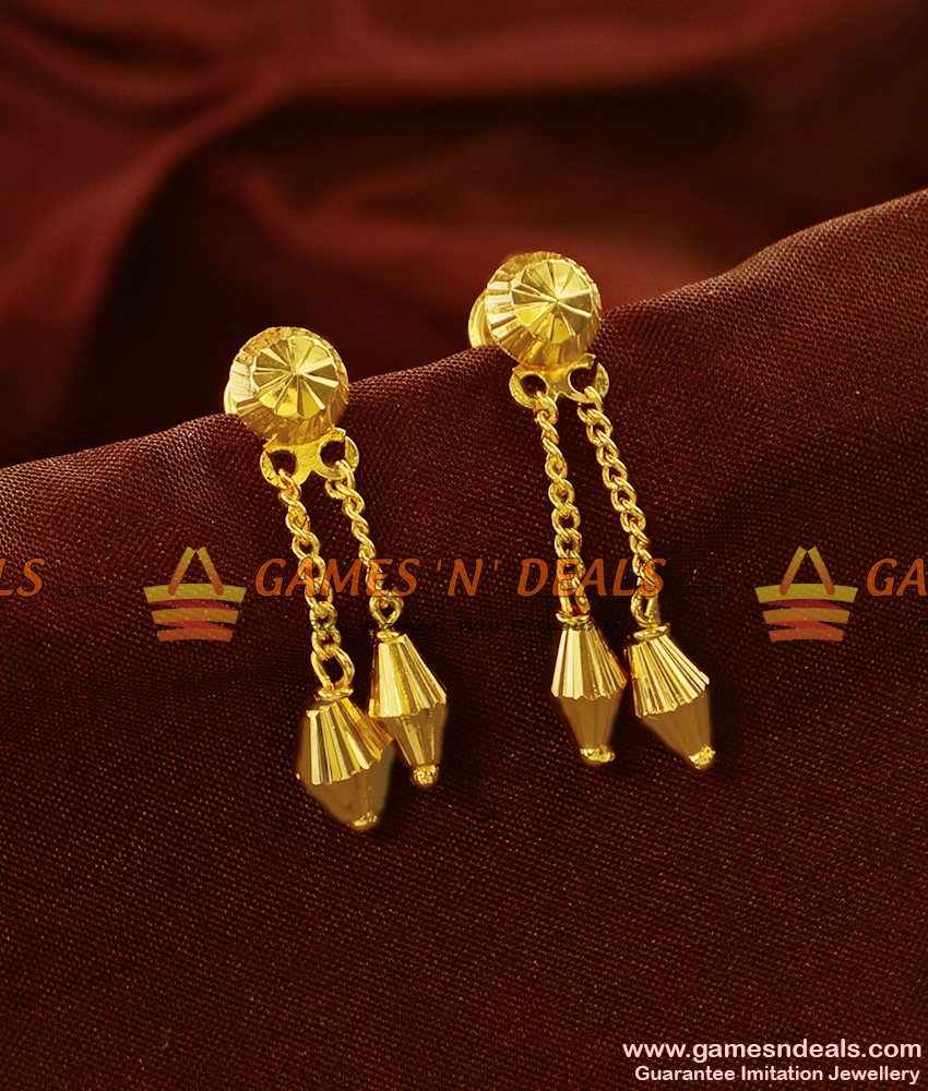 ER579 - Gold Plated Ear Rings Double Falling Rain Drops Daily Wear Design