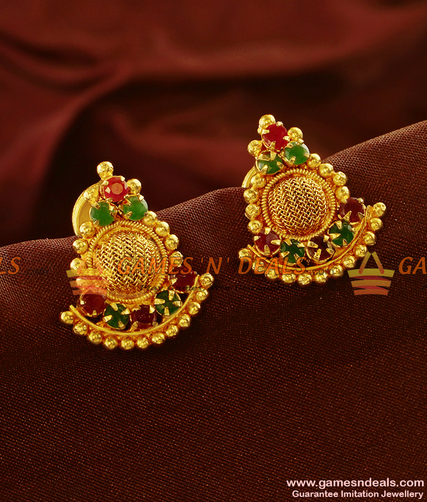 ER584 - Sparkling AD Stone Kerala Net Design Studs Imitation Ear Ring