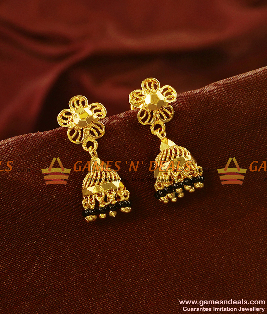 ER586 - Trendy Gold Plated Black Beads Jhumkhi Guarantee Imitation Ear Ring