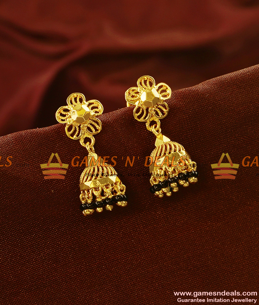 ER586 - Trendy Gold Plated Black Beads Jhumkhi Guarantee Imitation Ear Ring ER586 - Trendy Gold Plated Black Beads Jhumkhi Guarantee Imitation Ear Ring