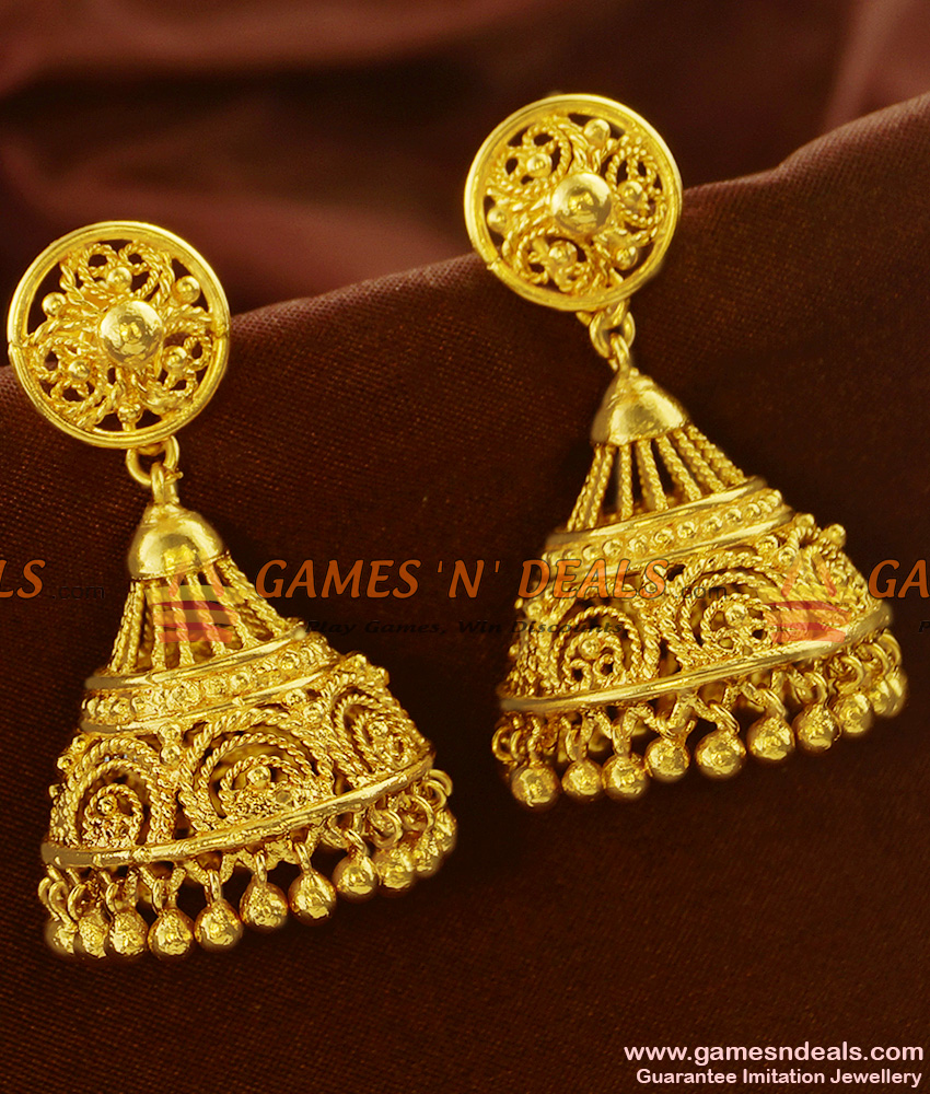 ER593 - South Indian Conical Design Very Big Jhumki Bridal Imitation Wear Ear Rings