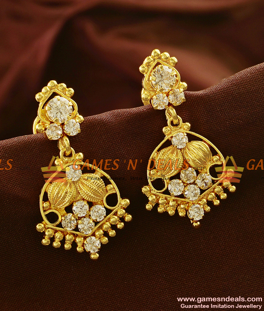 ER603 - Gold Plated Ear Rings Semi Precious AD Stone Danglers Party Wear Design