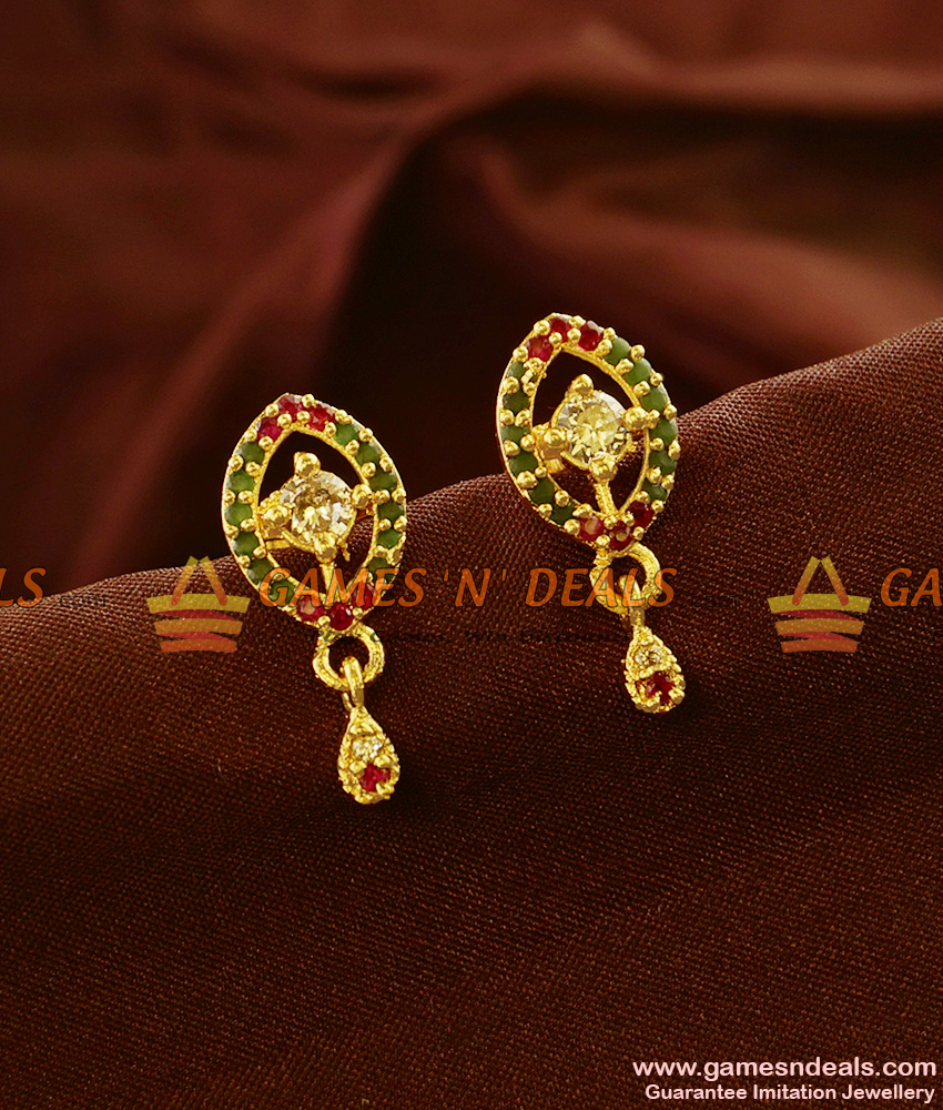 ER617 - Sparkling Spade Zircon Stone Kerala Design Imitation Ear Rings