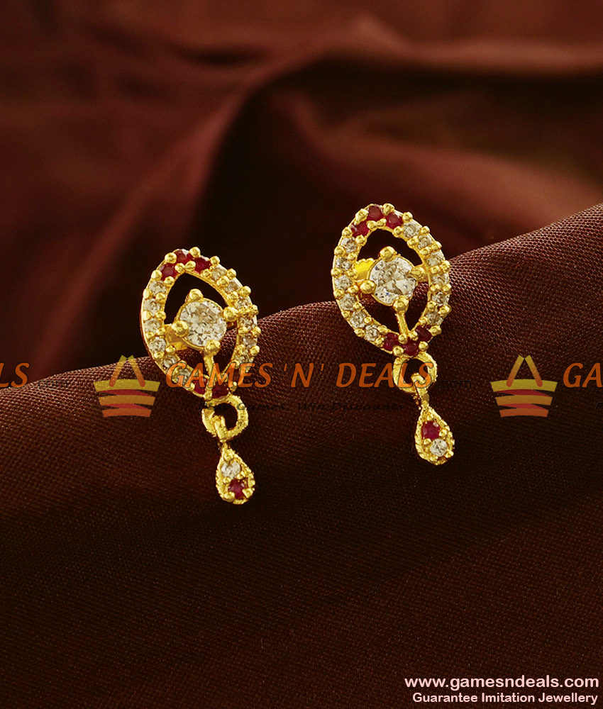 ER619 - Sparkling Spade Zircon Stone Kerala Design Imitation Ear Rings