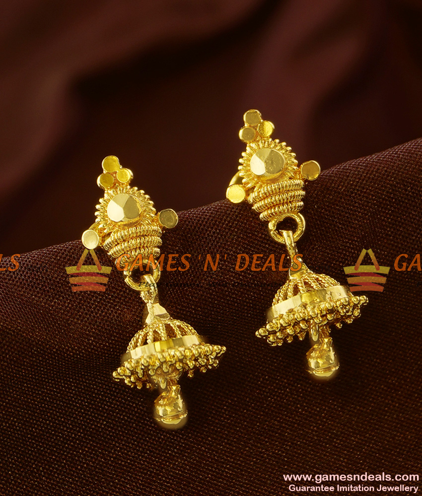 ER688 - Fast Selling Gopura Jhumki Real Gold Like Imitation Earring