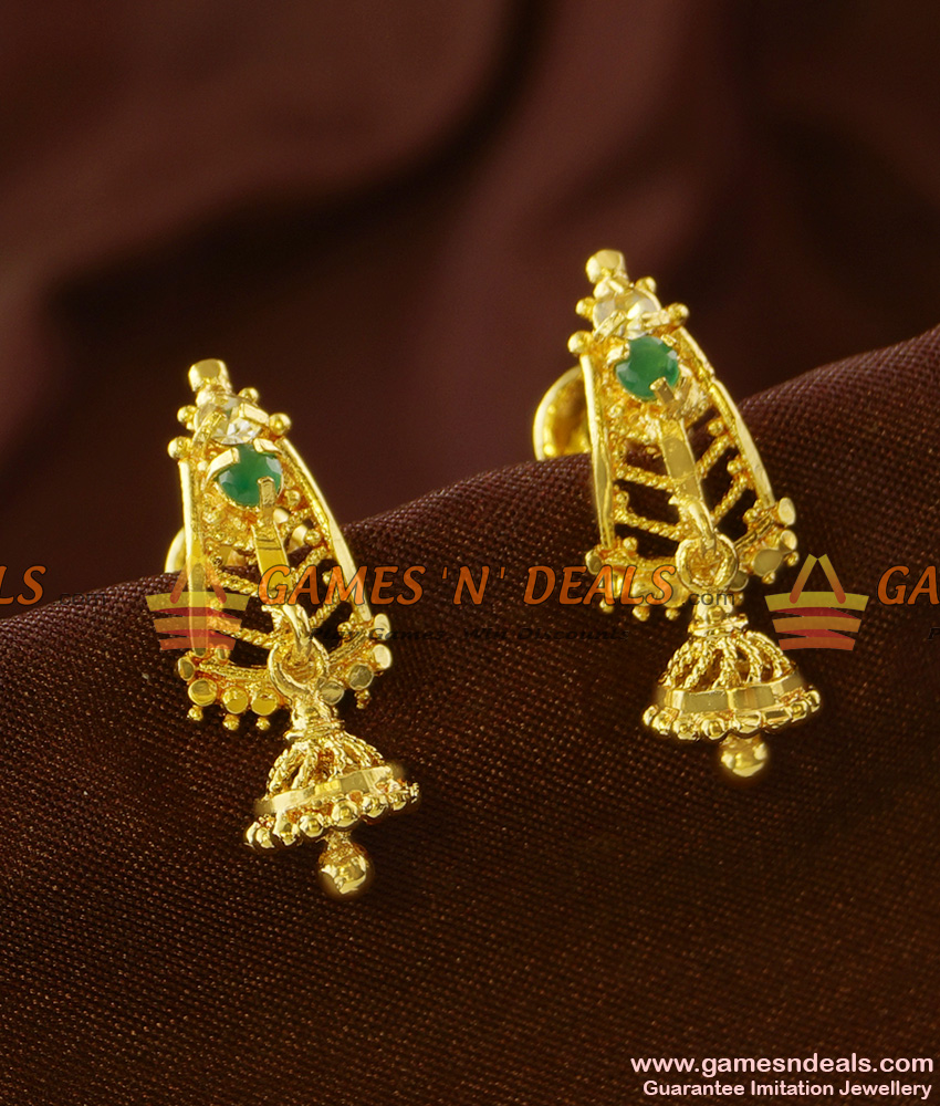 ER695 - Gold Plated Guarantee Kerala Ear Rings Daily Wear Real Gold Design ER695 - Gold Plated Guarantee Kerala Ear Rings Daily Wear Real Gold Design