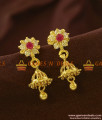 ER704 - Traditional Small Size Red AD Stone Jhumki Gold Plated Ear Rings