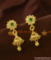 ER705 - Traditional Small Size Green AD Stone Jhumki Gold Plated Ear Rings