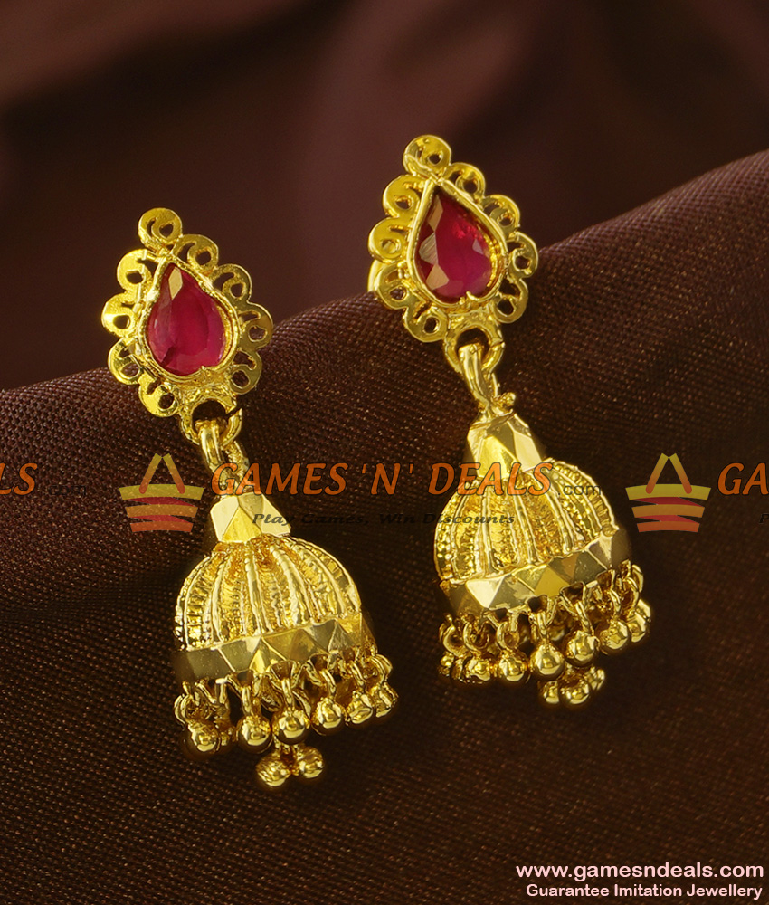 ER710 - Sparkling First Quality Ruby Red Stone Function Wear Jhumki 
