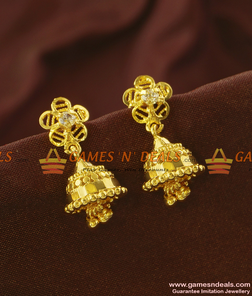 ER733 - White Stone Gold Plated Traditional Earrings Imitation Jhumki 