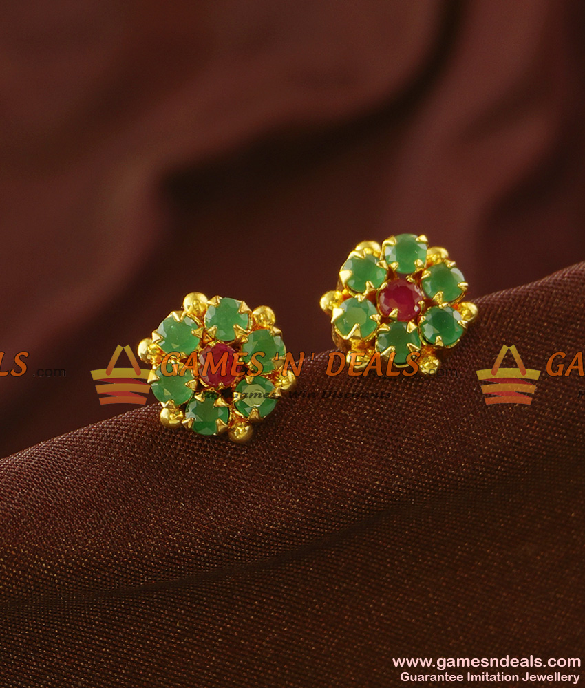 ER739 - Ruby Emerald Semi Precious AD Stone Guarantee Studs