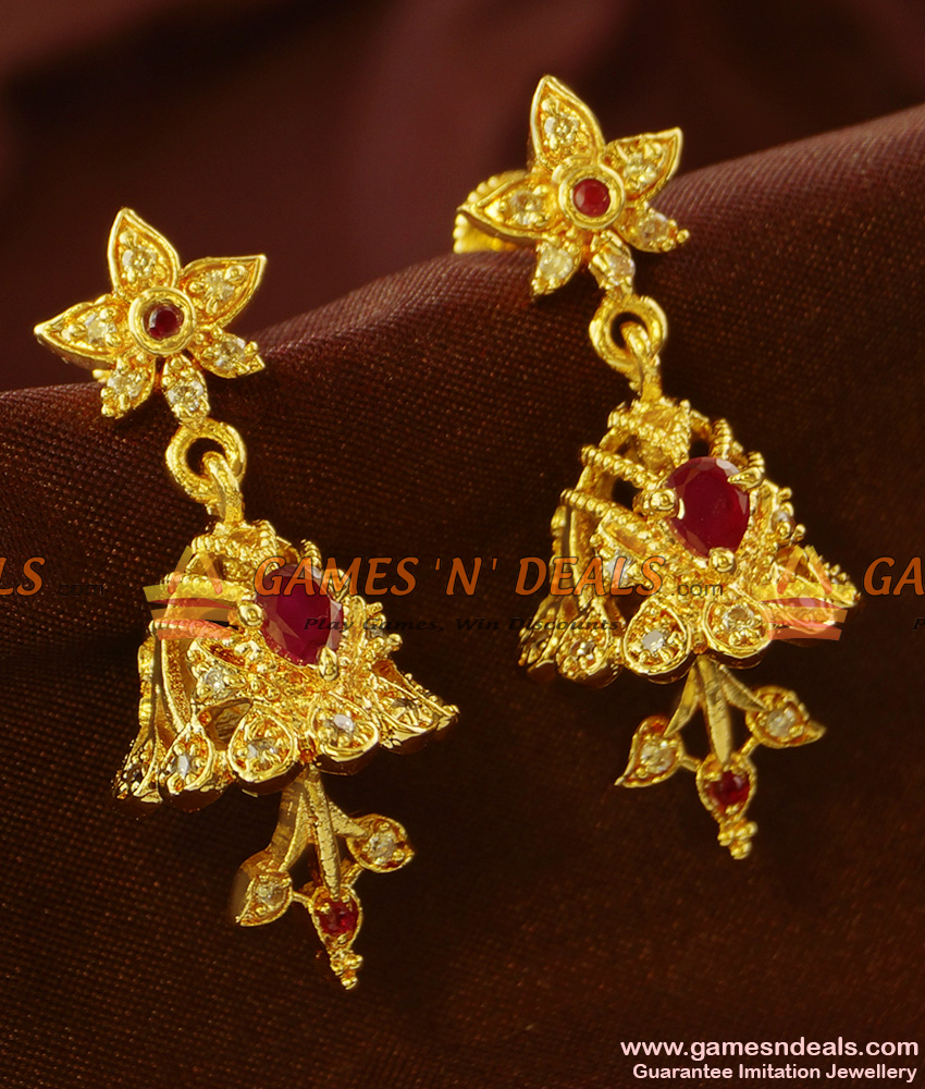ER752 - Hand Crafted Heavy Jhumki With Unique First Quality CZ Ruby Stone ER752 - Hand Crafted Heavy Jhumki With Unique First Quality CZ Ruby Stone