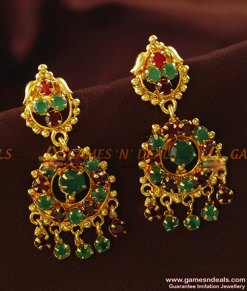 ER774 - Gold Plated Ear Rings Semi Precious AD Stone Danglers Party Wear Design