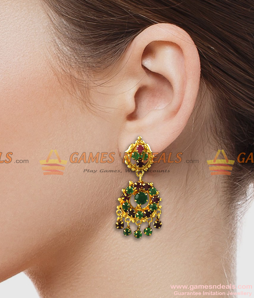 ER774 - Gold Plated Ear Rings Semi Precious AD Stone Danglers Party Wear Design