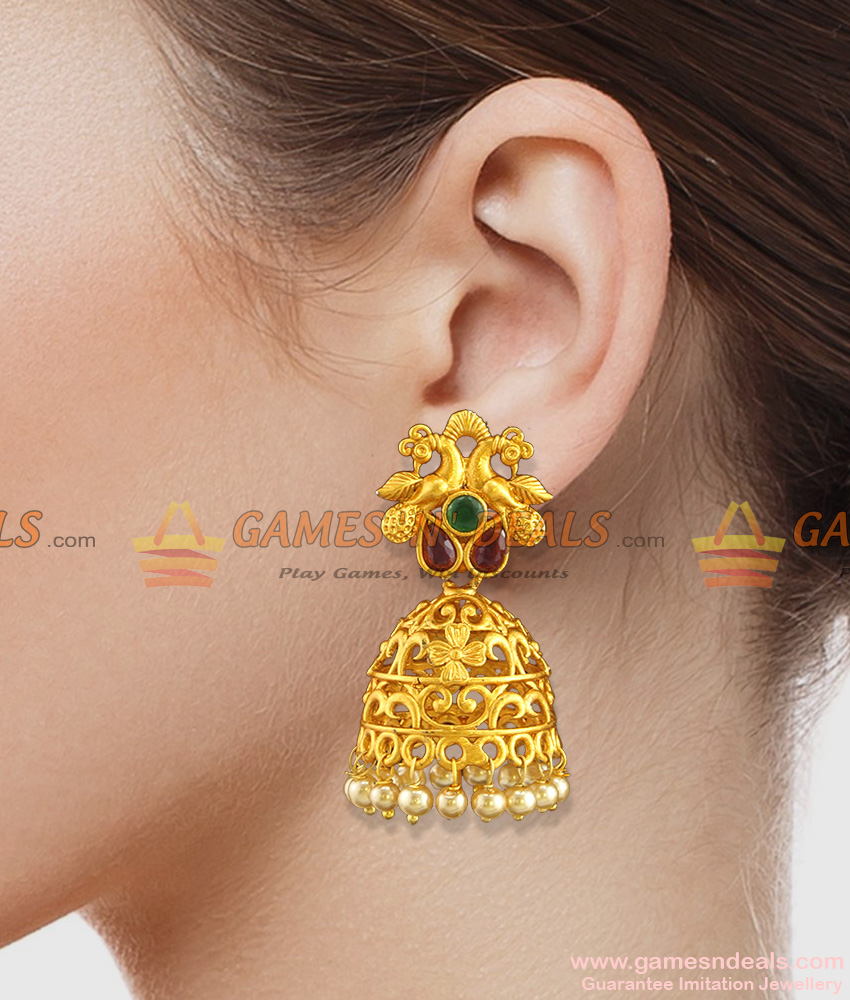 Peacock Design Temple Inspired Jhumka/Jhumki Earrings for women/girls Peacock Design Temple Inspired Jhumka/Jhumki Earrings for women/girls