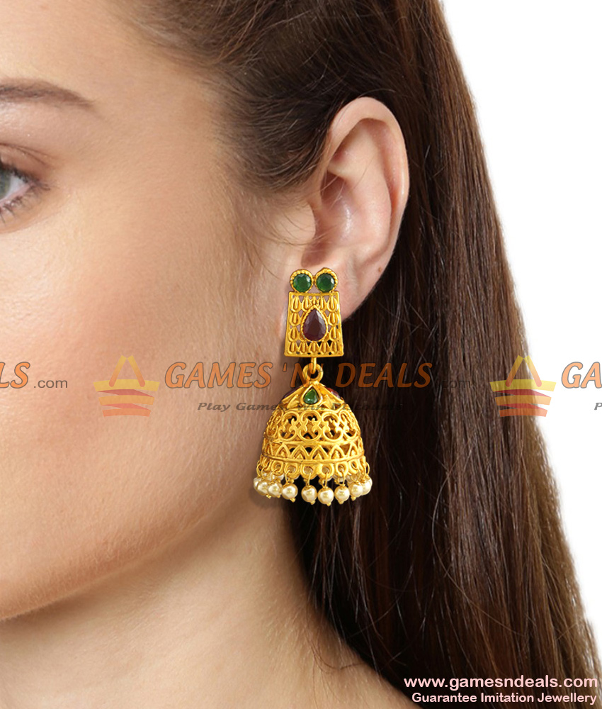 Thewa Type Temple Jhumka/Jhumki Earrings Online Low Price