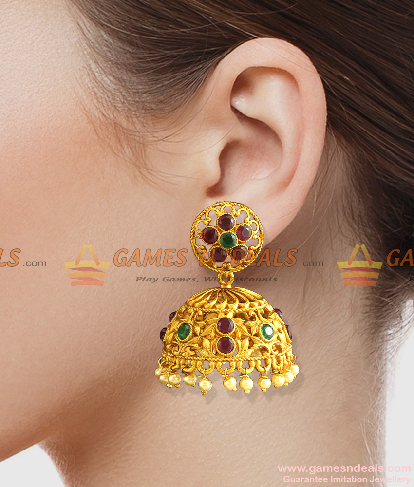 Large Umbrella Temple Jhumka Floral Earrings Bridal Wear Online