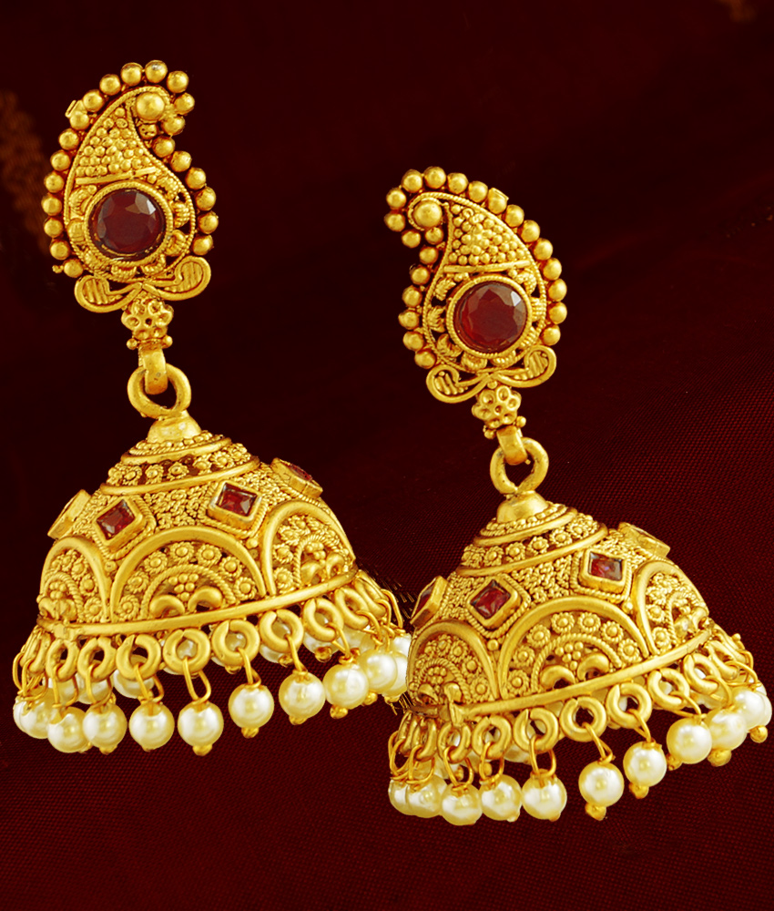 Wedding Engagement Matt Finish Gold Plated Temple Inspired Peacock  Jhumka/Jhumki Earrings for women/girls