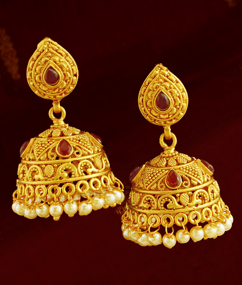 Antique Gold Ruby Jhumkas Traditional South Indian Jewelry Online ER786