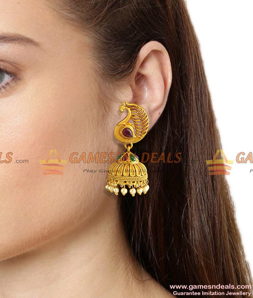 First Quality Antique Peacock Earring Temple Inspired Jhumki for women ER789 First Quality Antique Peacock Earring Temple Inspired Jhumki for women ER789