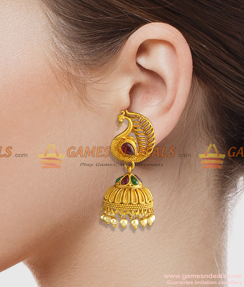First Quality Antique Peacock Earring Temple Inspired Jhumki for women ER789