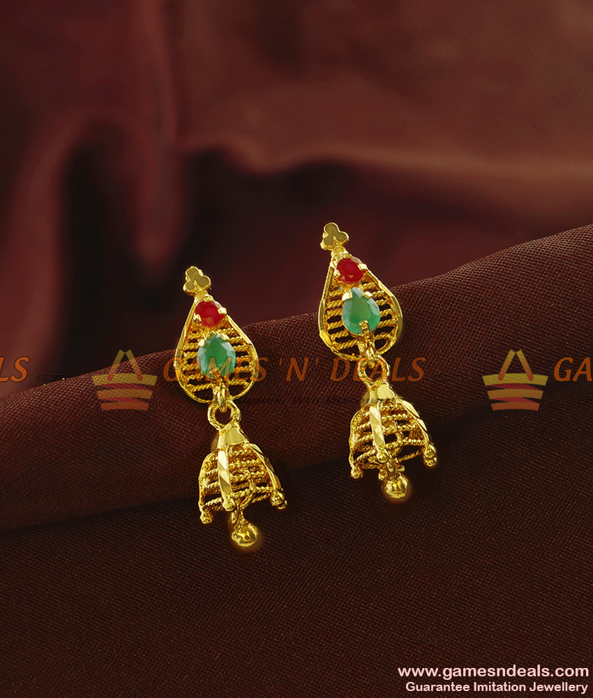 Semi Precious AD Stone Daily Wear Imitation Jhumki for Women - ER806 Semi Precious AD Stone Daily Wear Imitation Jhumki for Women - ER806