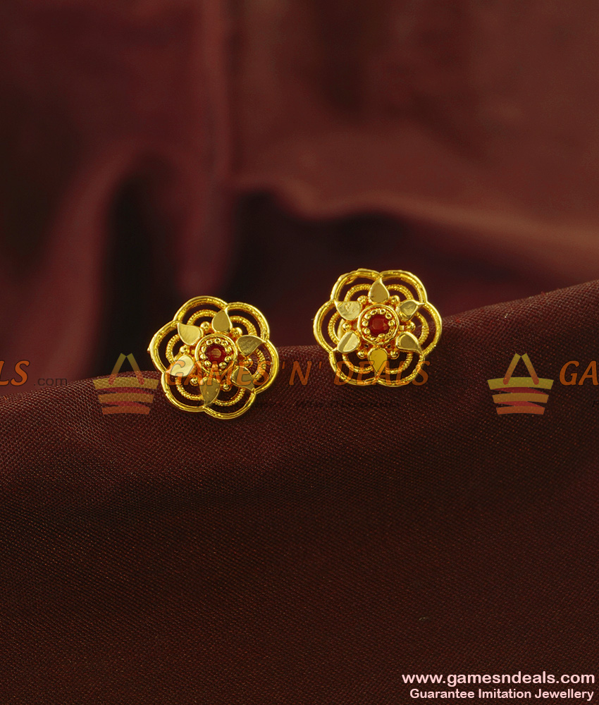 ER831 - Cute Daily Wear Single Red Stone Stud Design for Women ER831 - Cute Daily Wear Single Red Stone Stud Design for Women