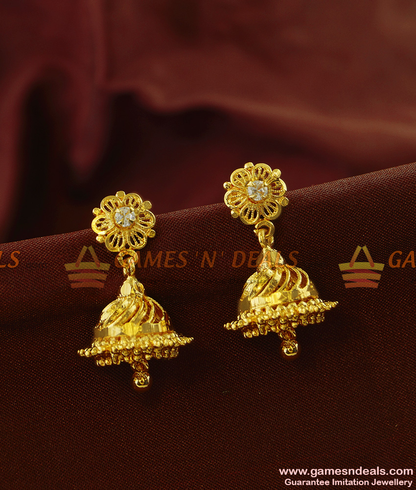 ER836 - Traditional Single White Stone Jhumki | Jhumka for Women Online ER836 - Traditional Single White Stone Jhumki | Jhumka for Women Online
