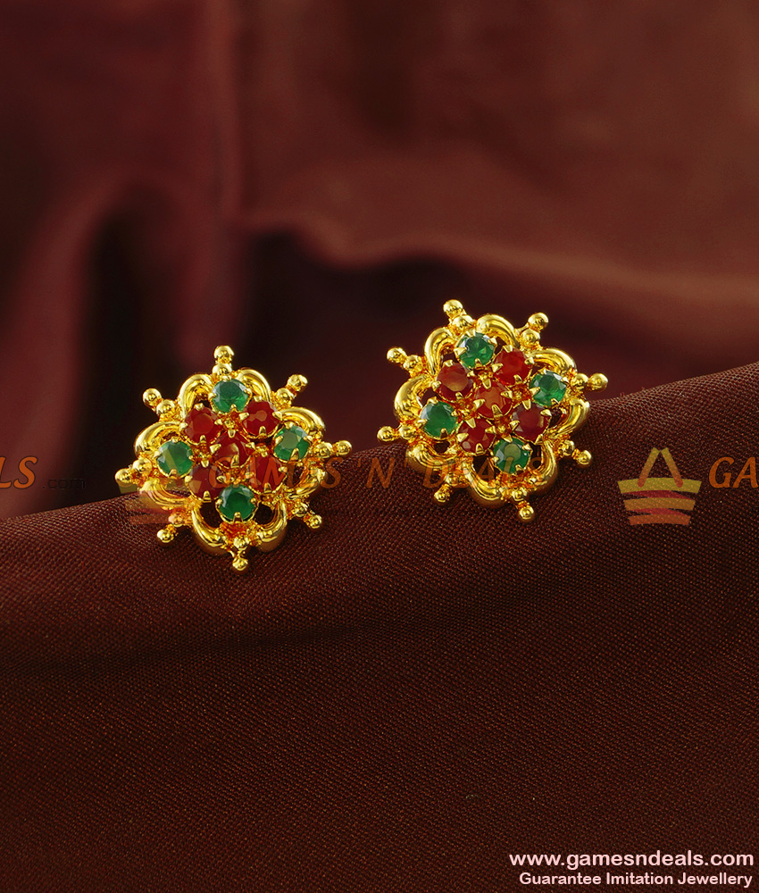 ER840 - South Indian Imitation Stud Daily Wear AD Multicolor Stone Jewellery Medium Size 